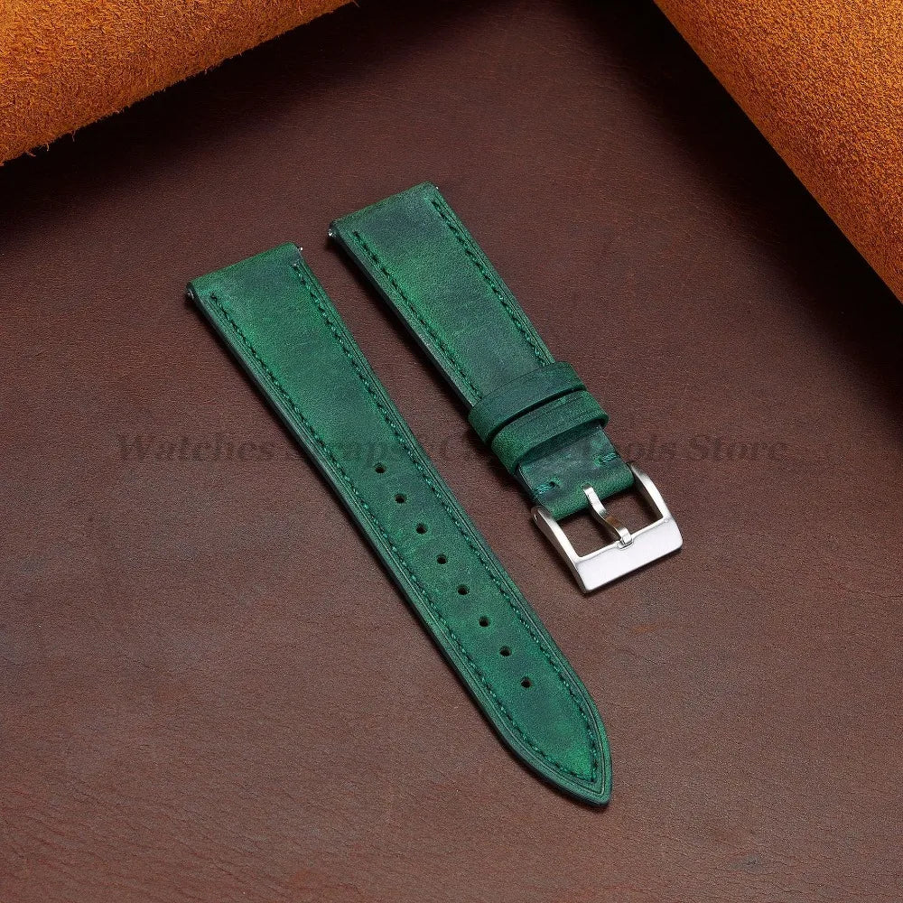 Crazy Horse Cowhide Leather Watch Strap 18mm19mm 20mm 21mm 22mm 24mm Butterfly Buckle Bracelet for Omega Smart Vintage Watchband