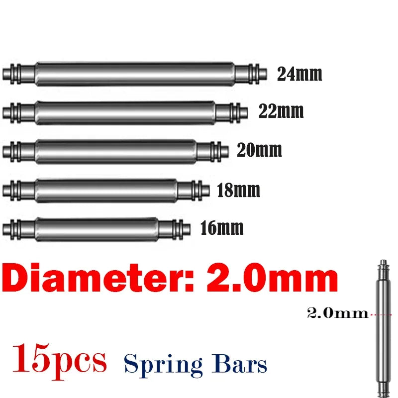 2mm Diameter Watch Spring Bar Watch Band Pin  Accessories Part Stainless Steel Spring Rod Link Pins 16mm 20mm 22mm Strap pins