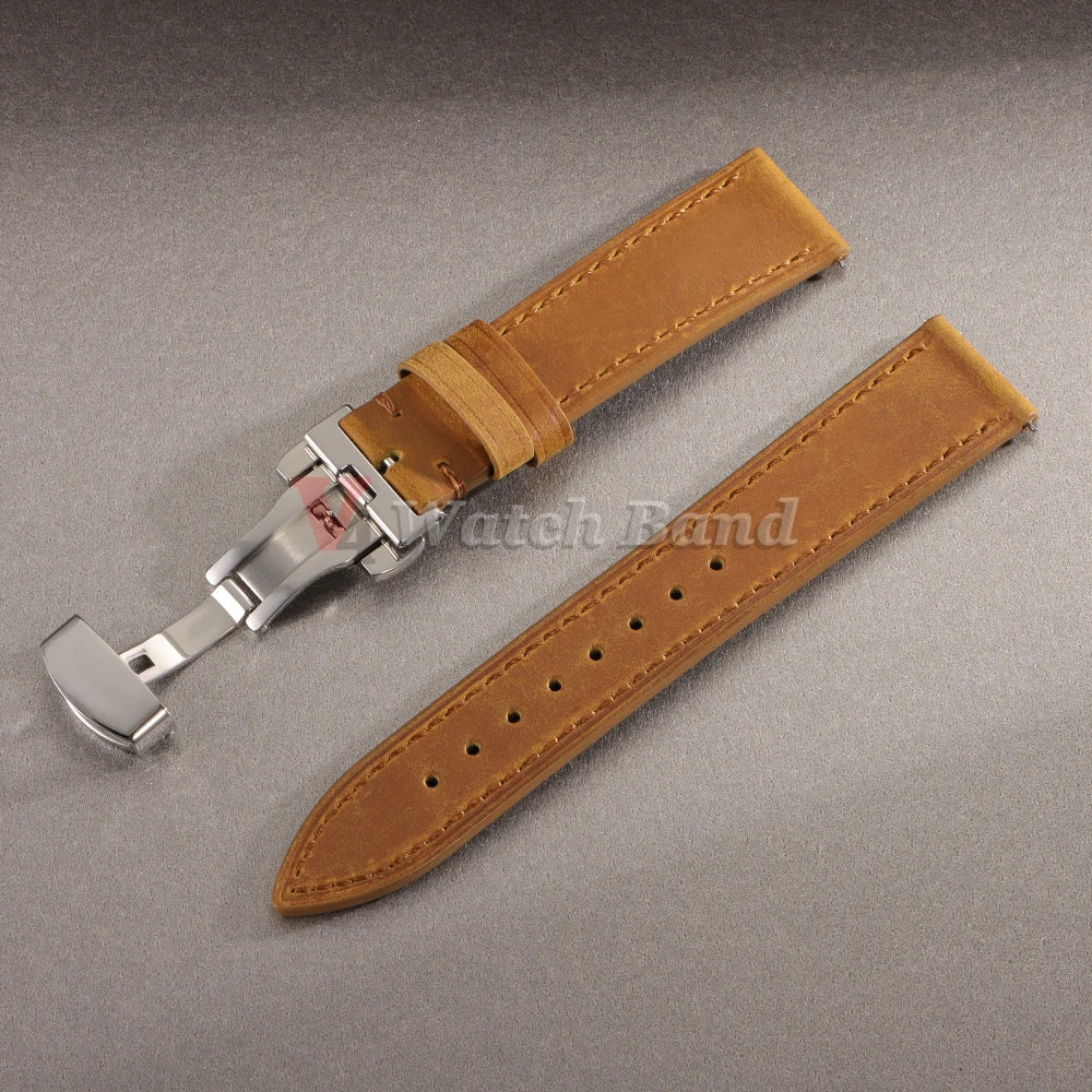 18/19/20/21/22/24mm Vintage Leather Watch Band Butterfly Buckle Stitching Cowhide Strap for Omega for Wrist Bracelet for Seiko