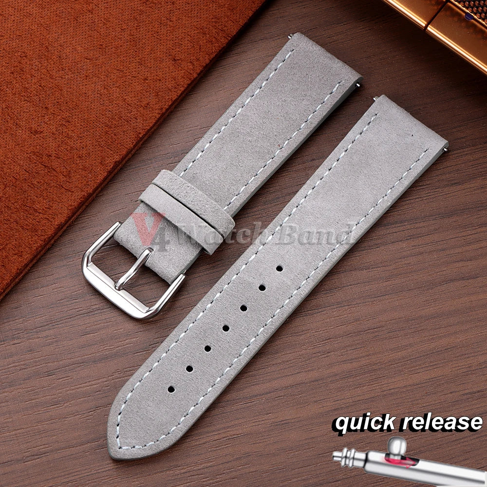 Vintage Suede Watch Strap 18 19mm 20mm 22mm for Seiko for Huawei Stitching Quick Release Bracelet for Samsung Watch 8/7/6/5/4/3