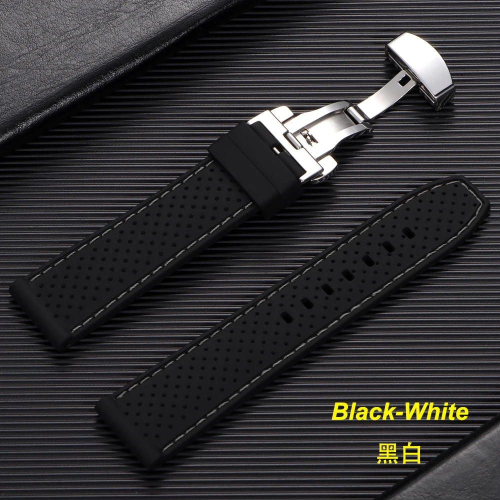 20mm 22mm Premium Silicone Watch Band Butterfly Buckle Waterproof Soft Rubber Strap Breathable Strap Replacement Universal Watch