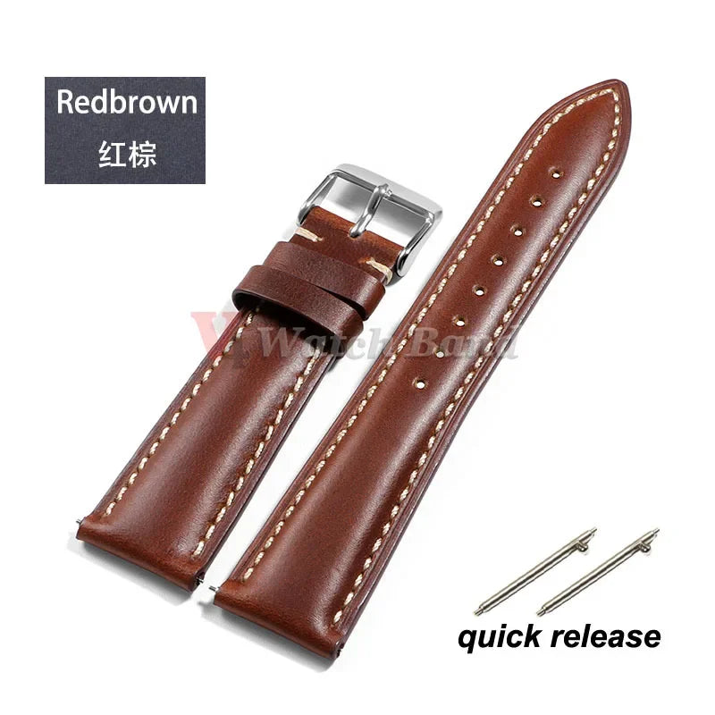 Vintage Oil Wax Genuine Cowhide Watch Strap 18mm 19mm 20mm 22mm 21mm Brown Watchbands for Samsung Galaxy Watch Band Bracelet