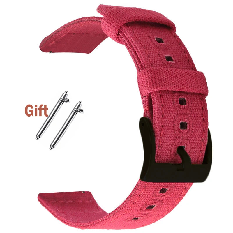 Braided Canvas Watch Band for Samsung Galaxy 3/4 40mm 44mm Classic 46/42mm Quick Release Bracelet for Huawei Strap18mm 20mm 22mm