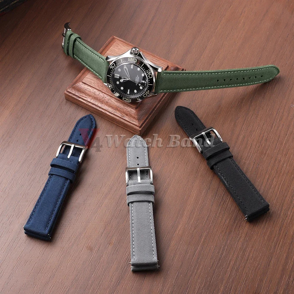 20mm 22mm Sailcloth Watch Strap Nylon Watchband Quick Release Waterproof Nylon Bracelet Two-Sided Canvas Band Sport Belt for Men