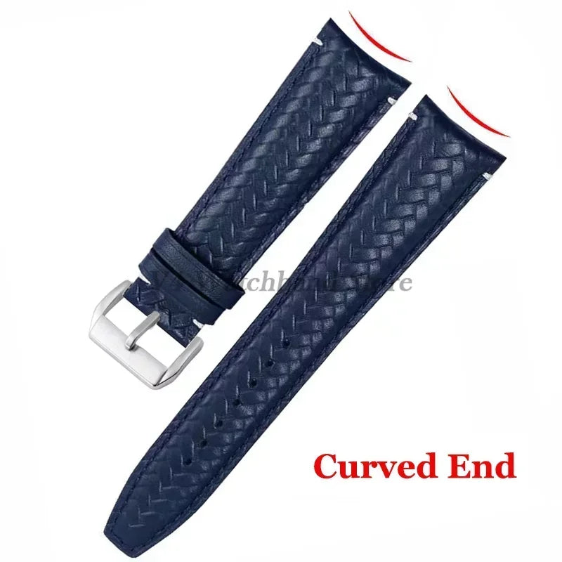 Watch Band for IWC Pilot Series Curved End Woven Leather Watchband for Omega Genuine Cowhide Bracelet 20mm 22mm