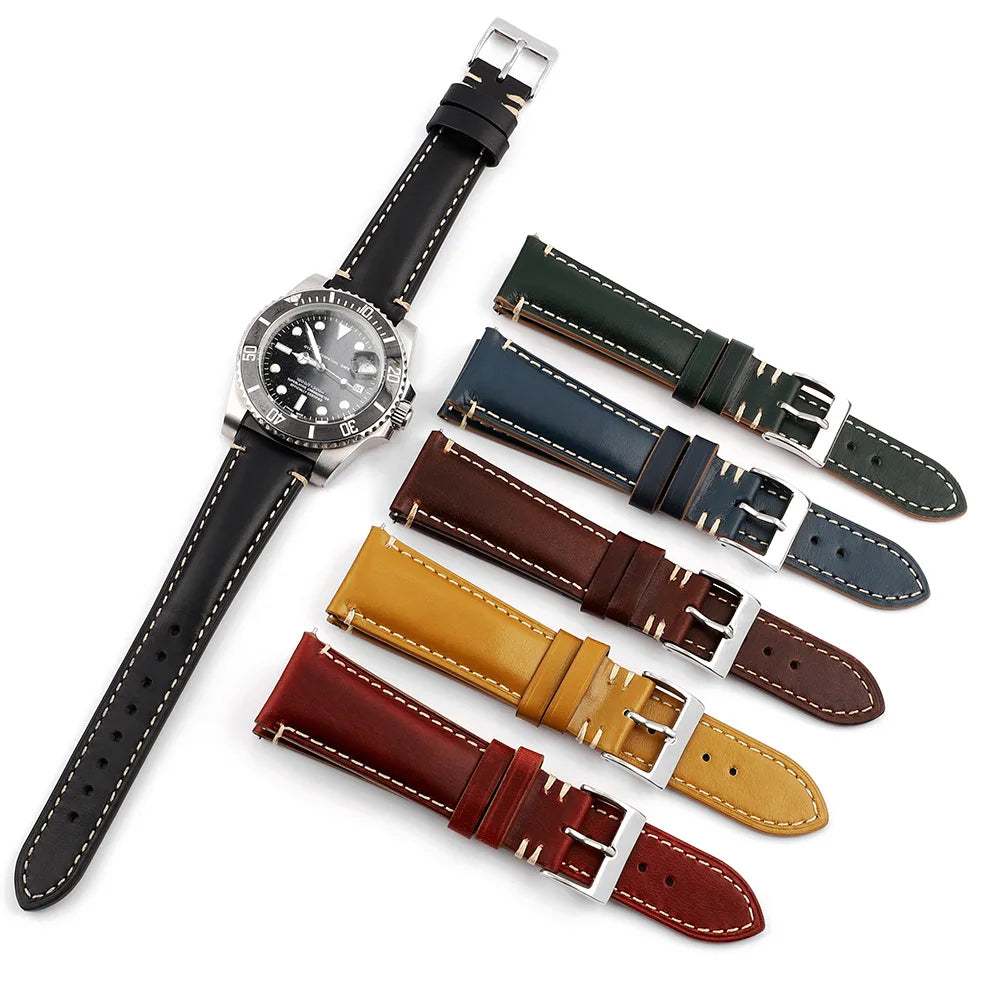 Retro Cowhide Watch Strap for Seiko for Casio 20mm 22mm 24mm Watch Accessories Men Women Red Wrist Belt Bracelet