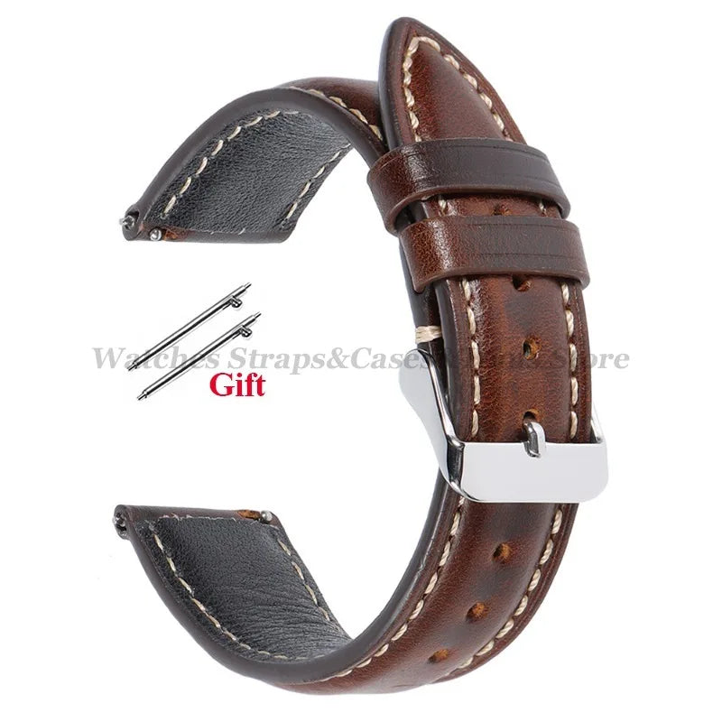 Vintage Oil Wax Leather Watch Strap 18mm 19mm 20mm 21mm 22mm for Huawei Watch GT4/GT3mm Quick Release Universal Men's Watchbands