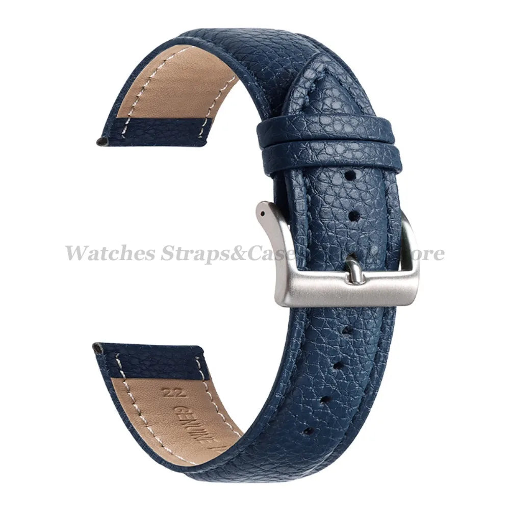 Litchi Pattern Genuine Leather Watch Band 18mm 20mm 22mm for Samsung Galaxy Watch 7/6/5/4 40 44mm Men Women Replacement Straps