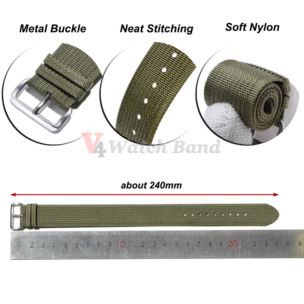 20mm 22mm Ribbed Nylon Strap Fabric Replacement Universal Bracelet Watchband Straps Loop Military Nylon Watch Band Accessories