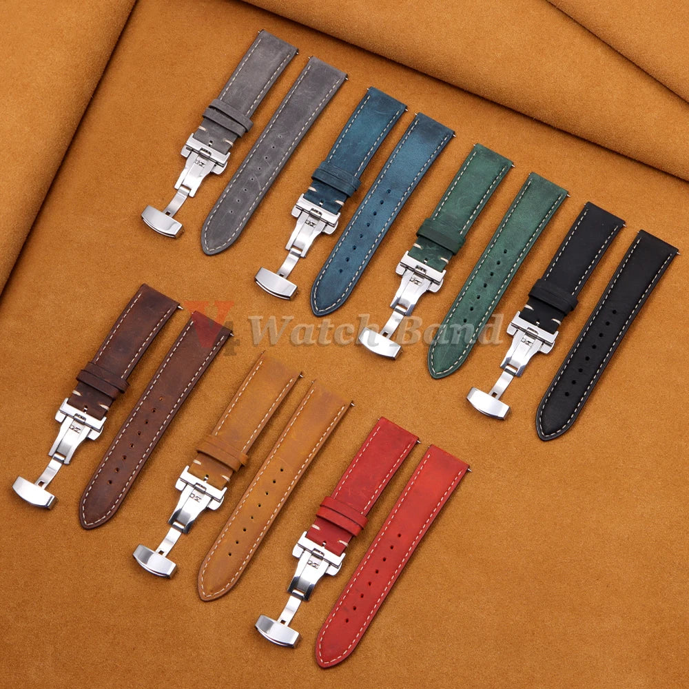 14/16/18/20/22/24mm Business Watch Band for Seiko Genuine Calfskin Leather Watchband for Omega Butterfly Buckle Stitching Strap