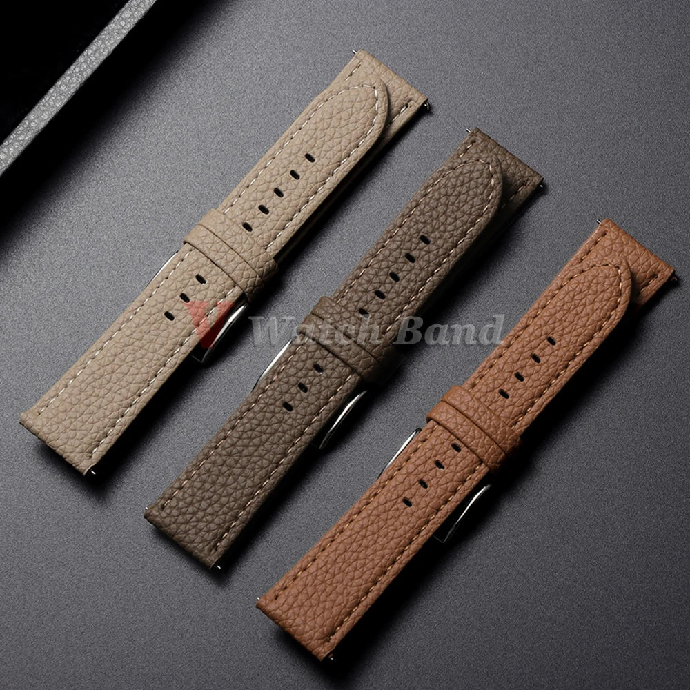 Universal Wristbelt 22mm Leather Business Strap for Omega for Seiko Lychee Pattern Leather Watchband Quick Release Soft Bracelet