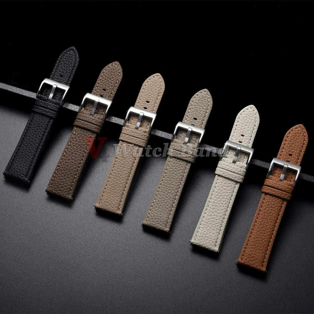 Universal Wristbelt 22mm Leather Business Strap for Omega for Seiko Lychee Pattern Leather Watchband Quick Release Soft Bracelet