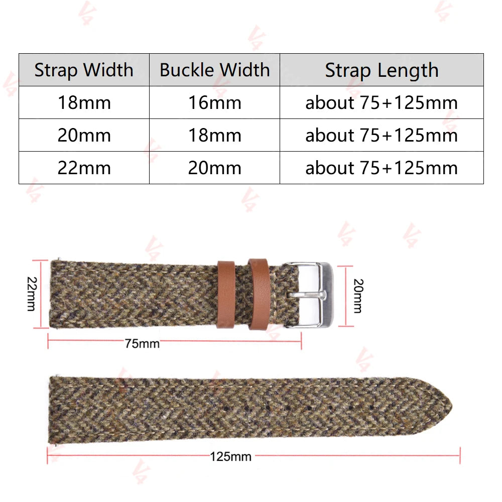 18/20/22mm Genuine Cowhide Nylon Watch Band Quick Release Strap Vintage Woven Tweed Fabric Bracelet Men Women Replace Wristband