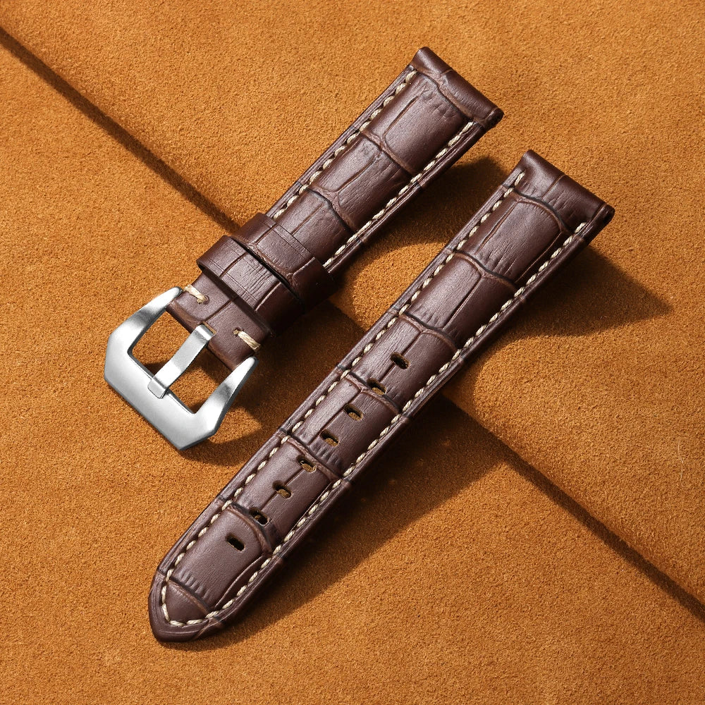 Genuine Leather Watch Band Bracelet 20mm 22mm 24mm 26mm for Panerai Cowhide Vintage Watchband for Samsung Galaxy Watch 3 4 Strap