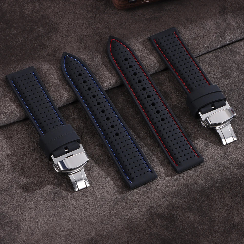 20mm 22mm 24mm Premium Silicone Watch Band Waterproof Soft Rubber Strap Breathable Watch Strap Replacement for Universal Watch