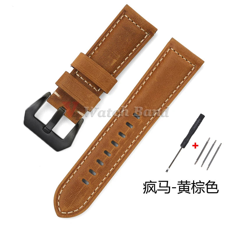 Geniune Retro Calf Leather Watchbands for Panerai 24mm 26mm 20mm 22mm Cowhide Crazy Horse Straps for Samsung for Huawei Watch