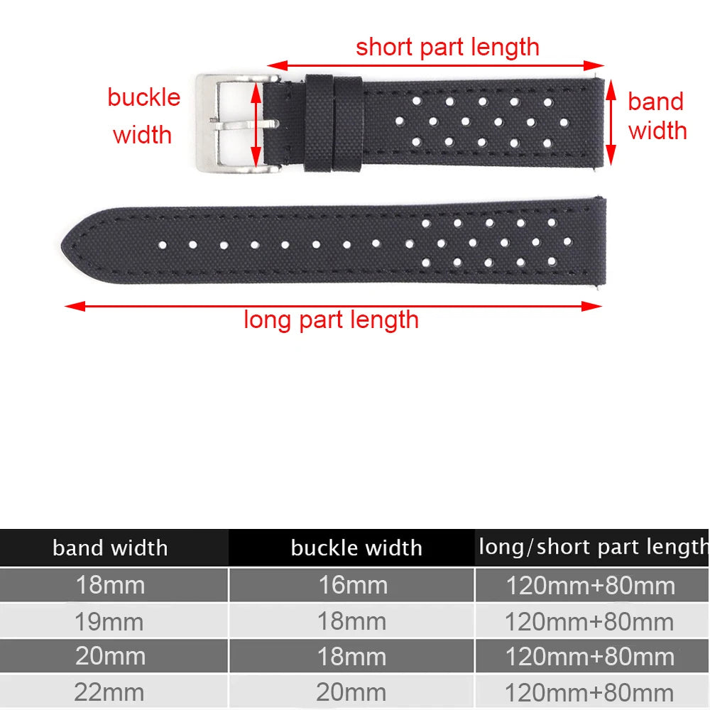 18mm 19mm 20mm 22mm Premium Sailcloth Watch Strap Rally Racing Watch Strap Quick Release Perforated Breathable Watchband for Men