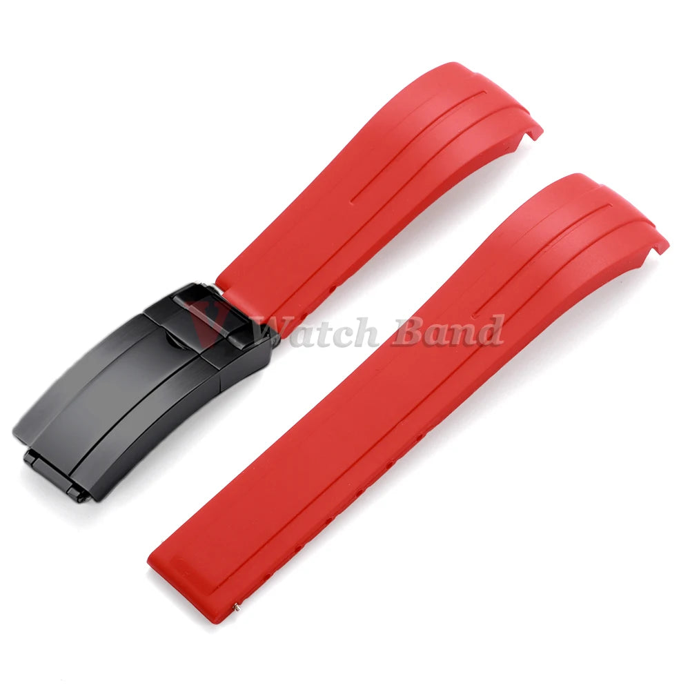 Curved End Rubber Watch Strap 20mm 21mm 22mm for Rolex for Water Ghost Waterproof Silicone Wrist Band Folding Buckle Bracelet