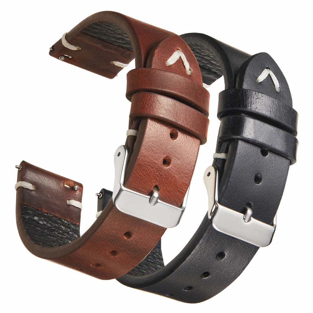Vintage Genuine 18mm 19mm 20mm 22mm Oil Wax Leather Watch Strap Watchbands for Seiko for Samsung Galaxy Band Bracelet For Men
