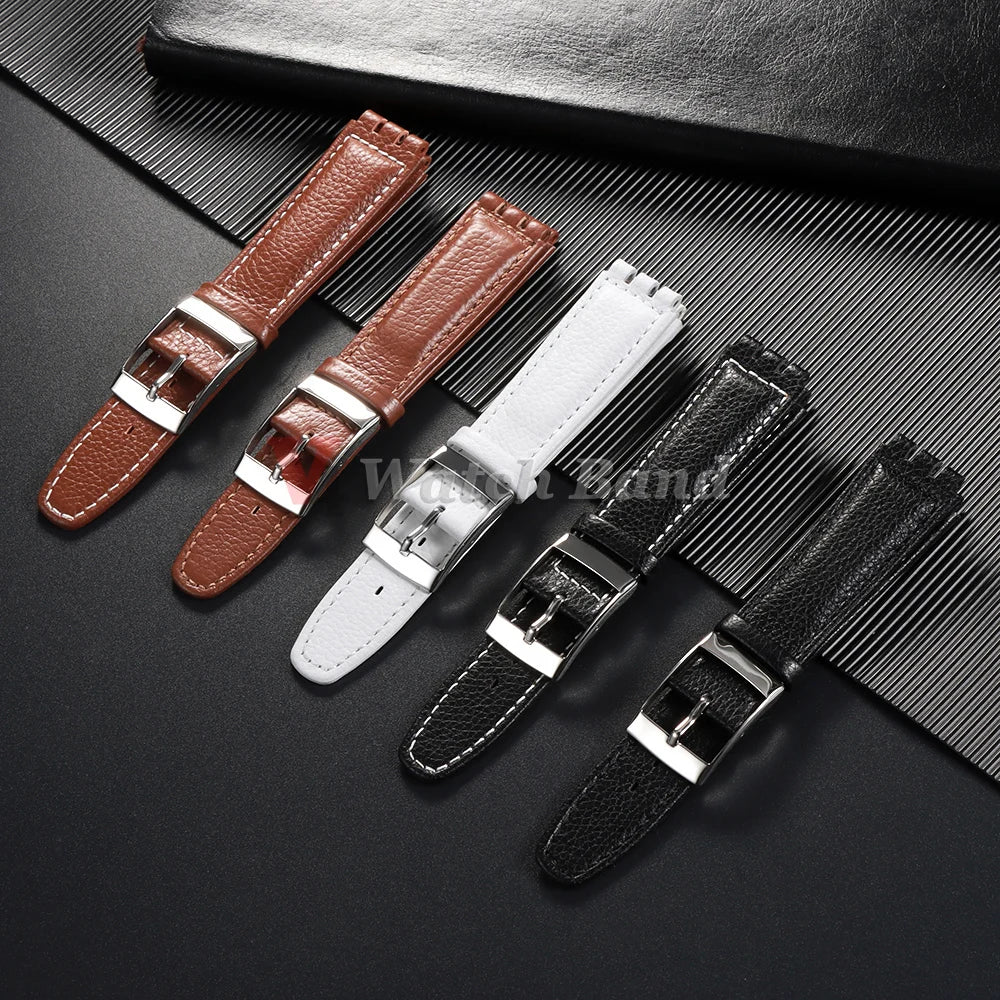 For SWATCH Watch Strap 17mm Genuine Cowhide Bracelet Calfskin Watch Band Men Women Waterproof Sport Replacement Watchband