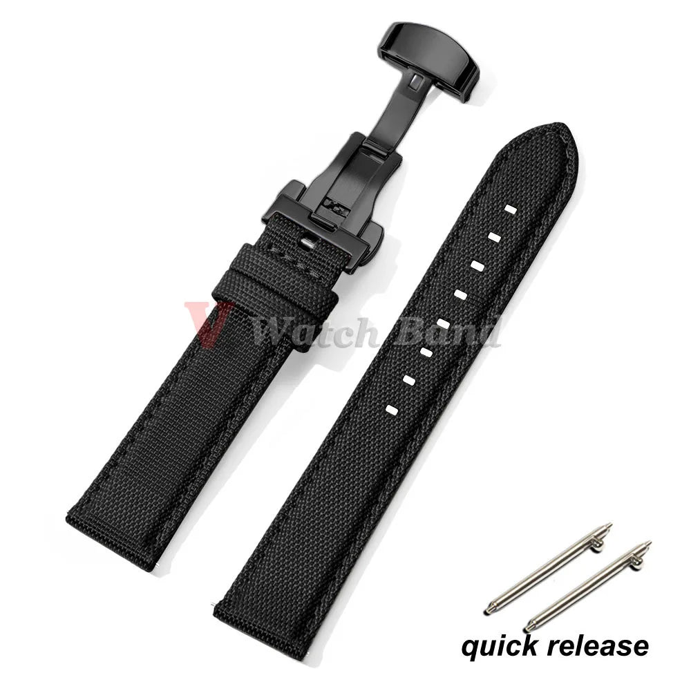 Sailcloth Watch Strap 20mm 22mm Nylon Butterfly Buckle Bracelet for Omega for Seiko Business Men Women Quick Release Watchband