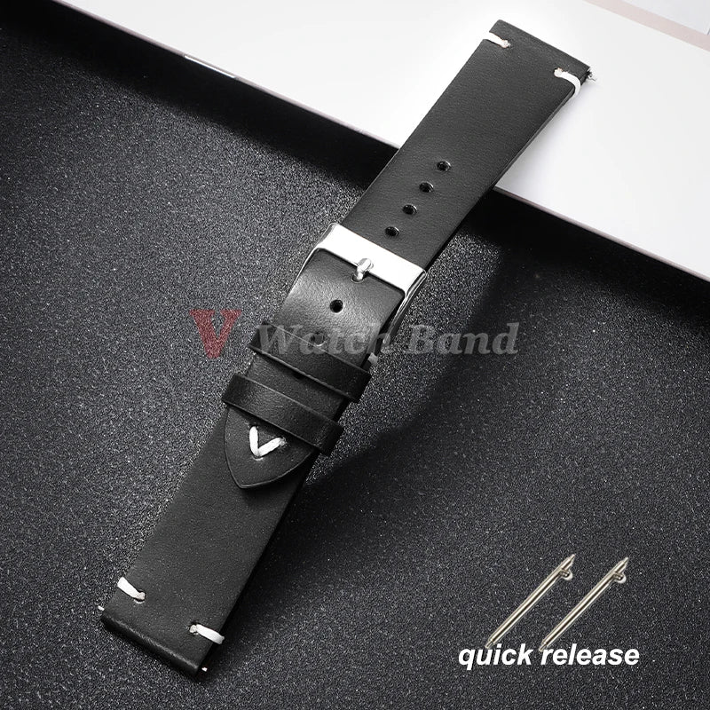 Quick Release Oil Wax Stitching Cowhide Strap for Omega 18mm 20mm 22mmBracelet For Seiko Vintage Leather Watch Band