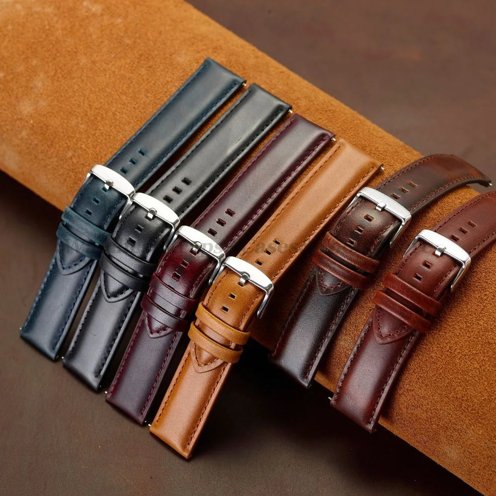Quick Release Genuine Leather Watchband Strap 18mm 20mm 22mm 24mm 26mm for DW for Seiko Black Brown Wristband Men Women Bracelet