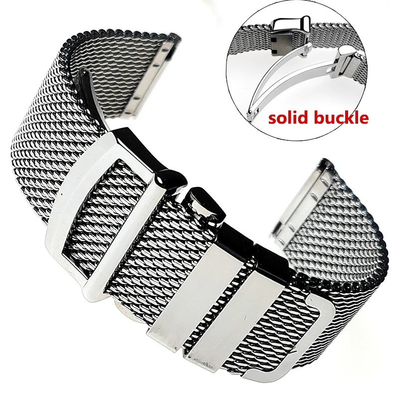 1.0 Mesh Milanese Watchband for Omega Seamaster 007 Bracelet for IWC Pilot Folding Buckle 20mm 22mm Stainless Steel Watch Strap
