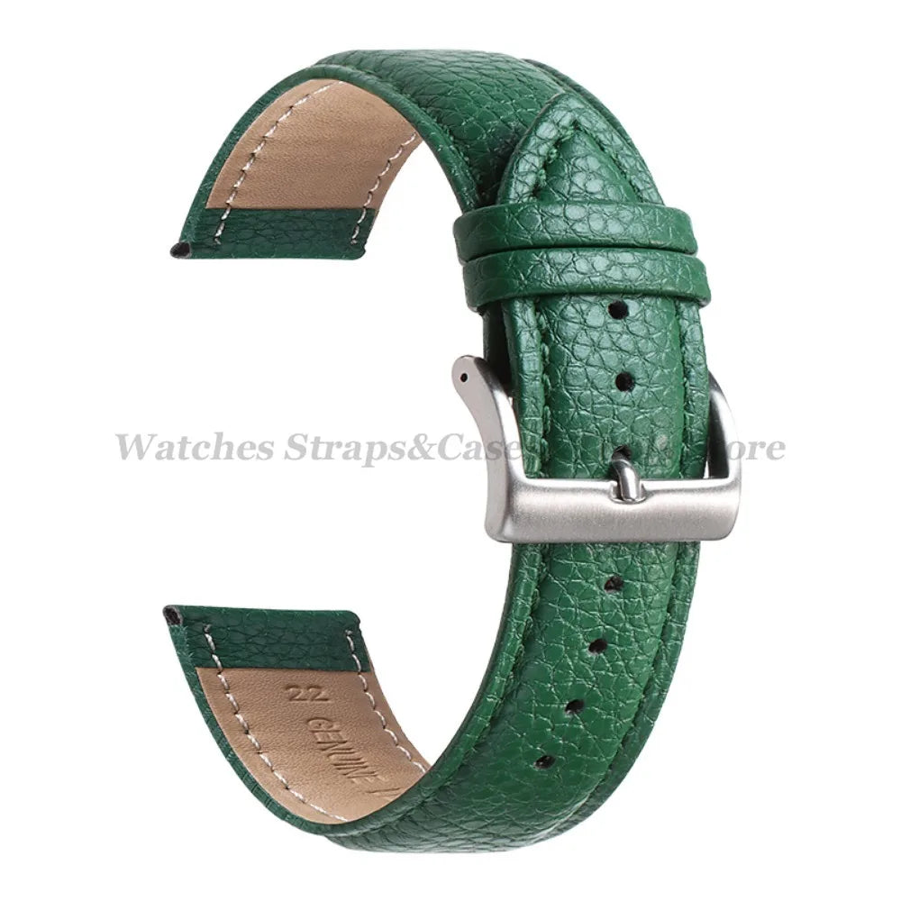 Litchi Pattern Genuine Leather Watch Band 18mm 20mm 22mm for Samsung Galaxy Watch 7/6/5/4 40 44mm Men Women Replacement Straps