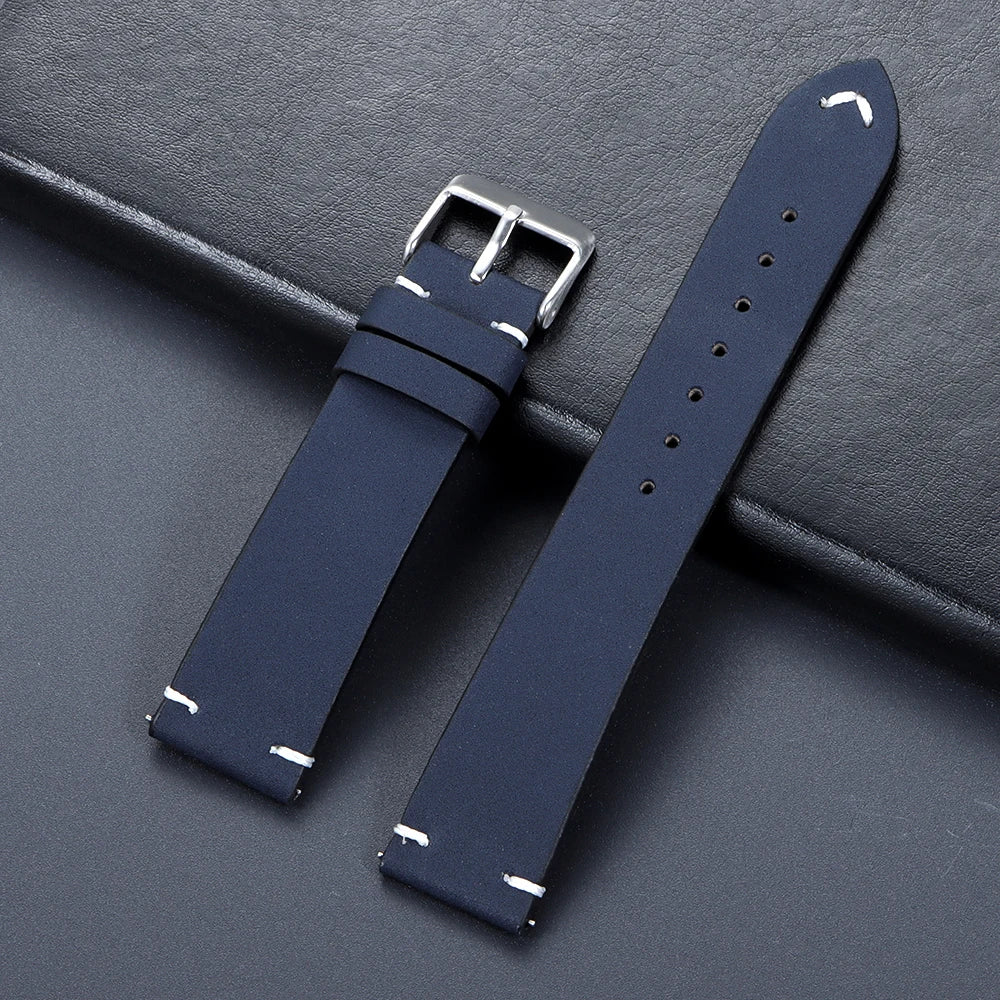 Vintage Matte Leather Watch Band for Seiko 20mm 22mm for Omega Handmade Stitching Cowhide Strap for Huawei Smartwatch Wristband