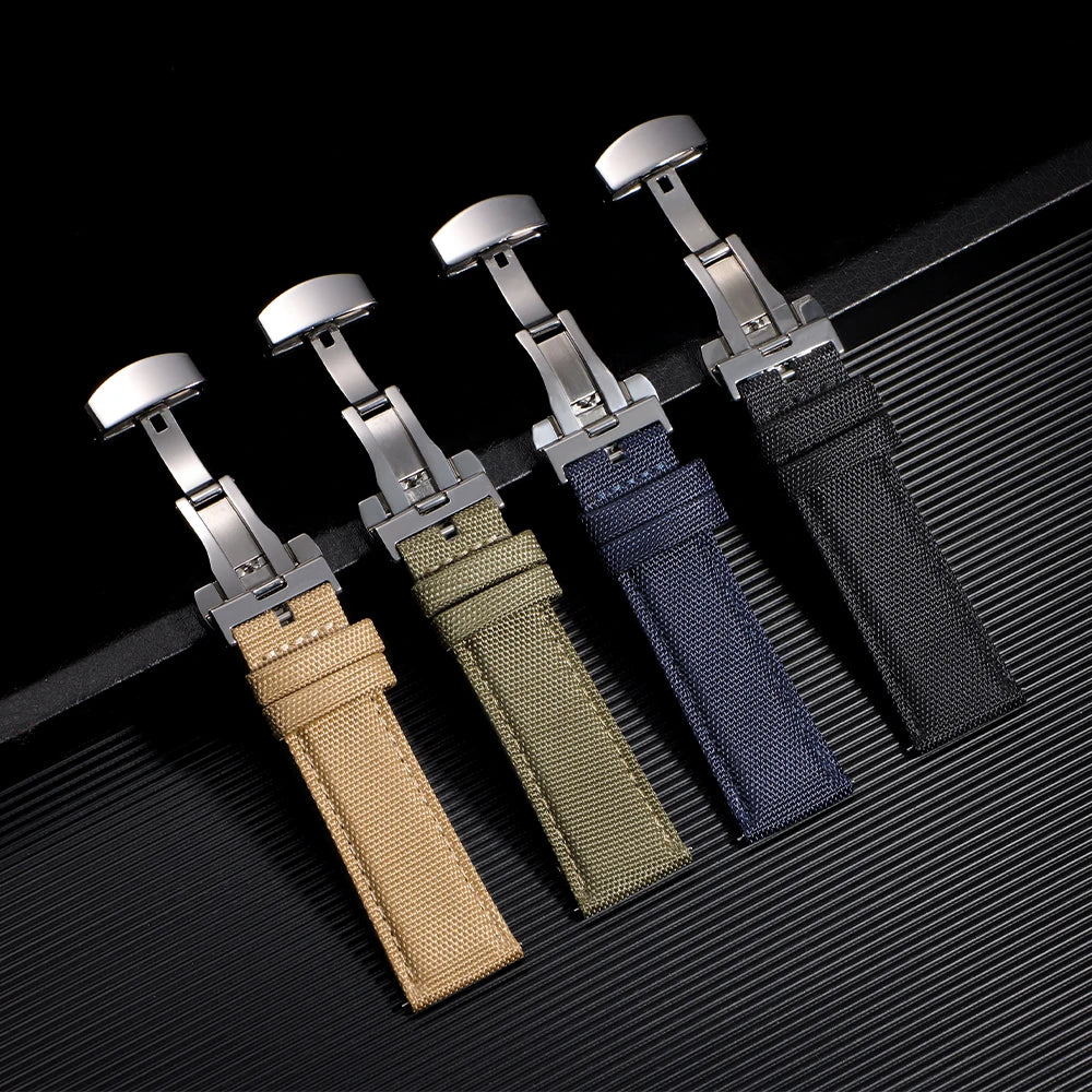 Canvas Nylon Watch Band Butterfly Buckle Quick Release Sailcloth Watch Strap for Omega 20mm 22mm Wrist Bracelet  for Seiko