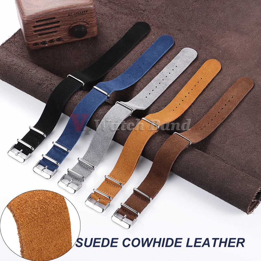 20mm 22mm Wrist Bracelet for Seiko Vintage Soft Suede Genuine Cowhide Watchband for Omega Strap for Samsung Galaxy Watch 4/5/6/7