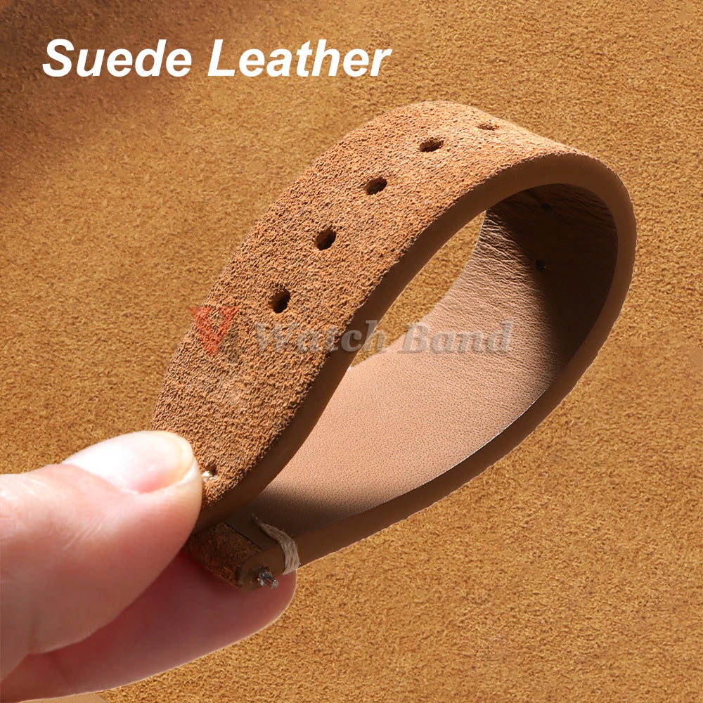 Quick Release Suede Genuine Leather Band for Omega 18/20/22mm for Seiko Stitching Bracelet for Huawei Watch Gt2/3 Vintage Straps