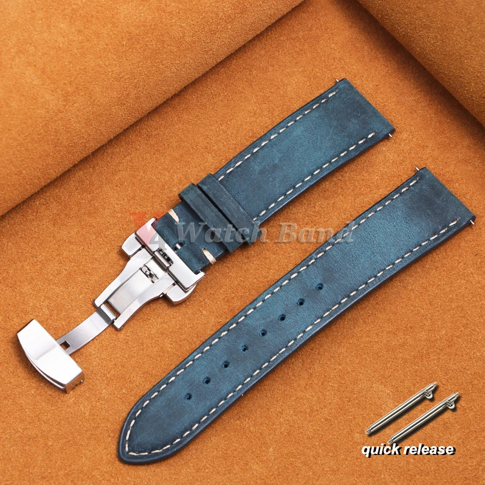 14/16/18/20/22/24mm Business Watch Band for Seiko Genuine Calfskin Leather Watchband for Omega Butterfly Buckle Stitching Strap
