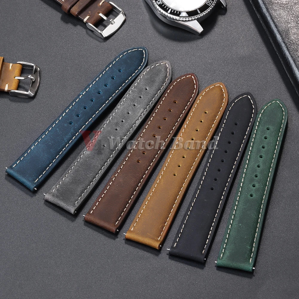 Genuine Calfskin Leather Watchband for Omega Business Watch Band for Seiko 22mm 20mm 18mm Butterfly Buckle Stitching Brown Strap