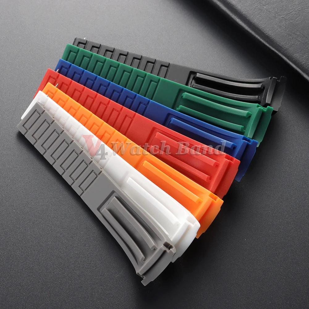 Arc Rubber Watchband 20 21mm 22mm for Rolex Daytona Yacht-Master Ultra Flexible Comfortable Silicone Folding Buckle Curved Strap