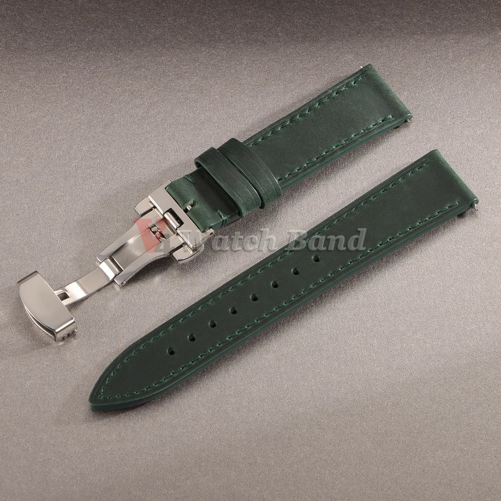 18/19/20/21/22/24mm Vintage Leather Watch Band Butterfly Buckle Stitching Cowhide Strap for Omega for Wrist Bracelet for Seiko