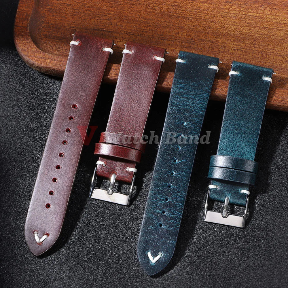 18mm 20mm 22mm Bracelet Quick Release Oil Wax Stitching Cowhide Strap for Omega for Seiko Vintage Leather Watch Band