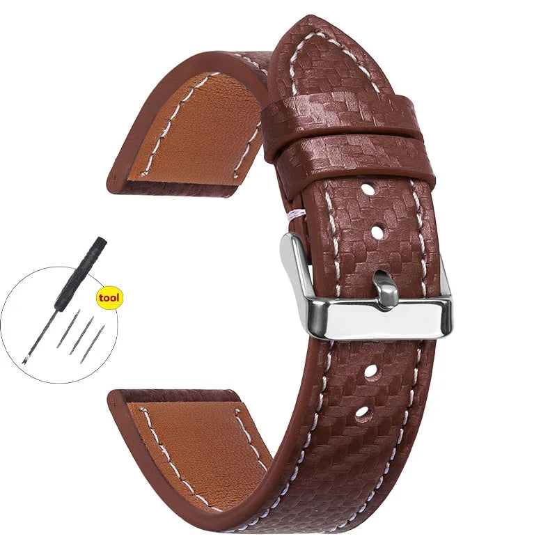 Carbon Fiber Texture Leather Strap for Seiko Cowhide Leather Watchband Soft Men Watch Accessories Wrist Belt 18mm 20mm 22mm 24mm