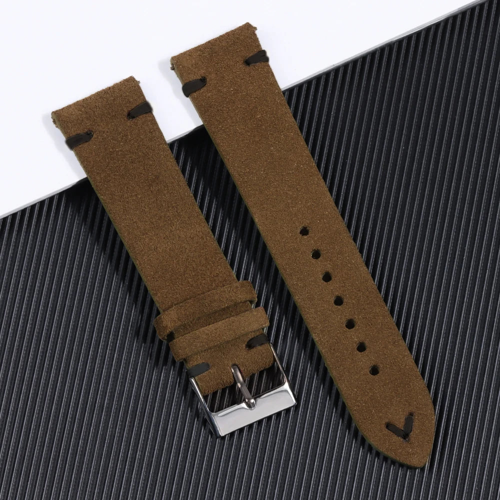 Suede Leather Strap for Seiko Watch Band Vintage Bracelaet Handmade Stitching Wristband 18mm 20mm 22mm