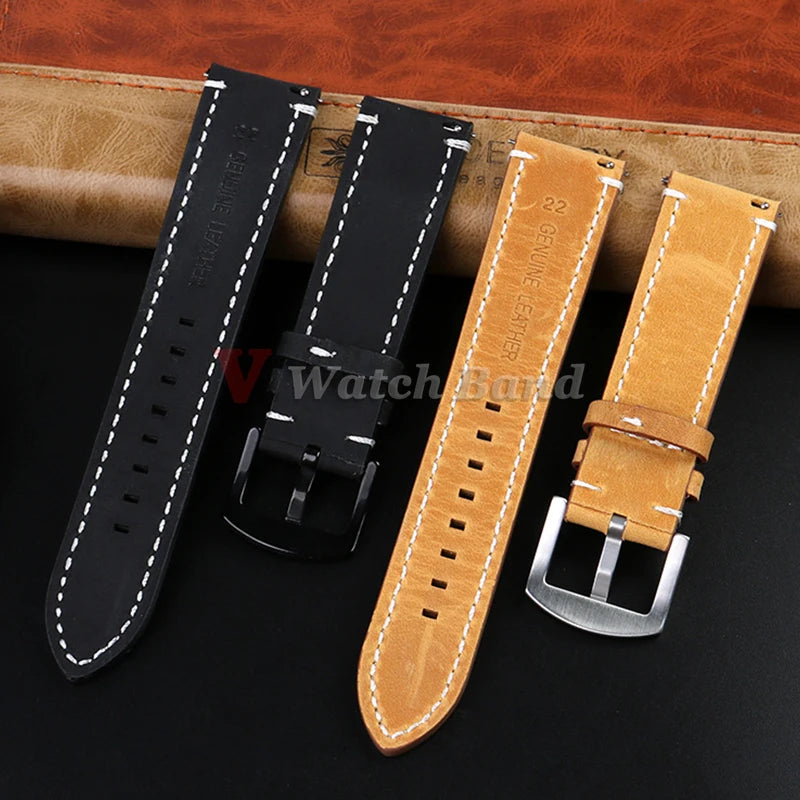 18mm 19mm 20mm 21mm 22mm 24mm Straps Retro Cowhide Watchband for Huawei Gt2/Gt3 Belt Black Yellow Brown Strap for Samsung Galaxy