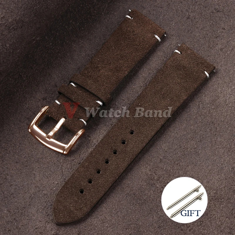 20mm 22mm Quick Release Watch Band Genuine Suede Leather Watch Strap Vintage Brown Grey Watchbands Wristband Men Accessories