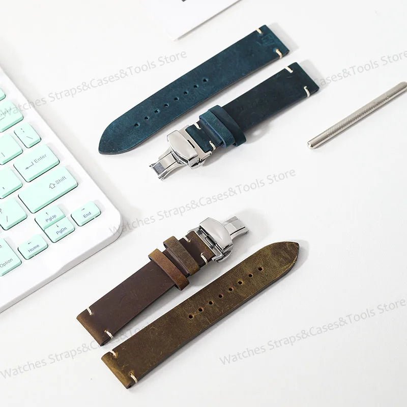 Crazy Horse Leather Retro Watchband 18mm 20mm 21mm 22mm for Seiko for Rolex Men Women Bracelet for Samsung Galaxy Watch 3/4/5/6