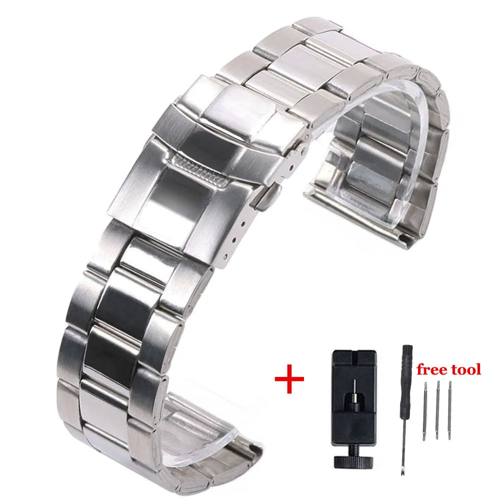 Metal Watch Band for Seiko 20mm 22mm Steel Watchband Silver Bracelet Wristbelt 20/22mm Middle Polished Strap