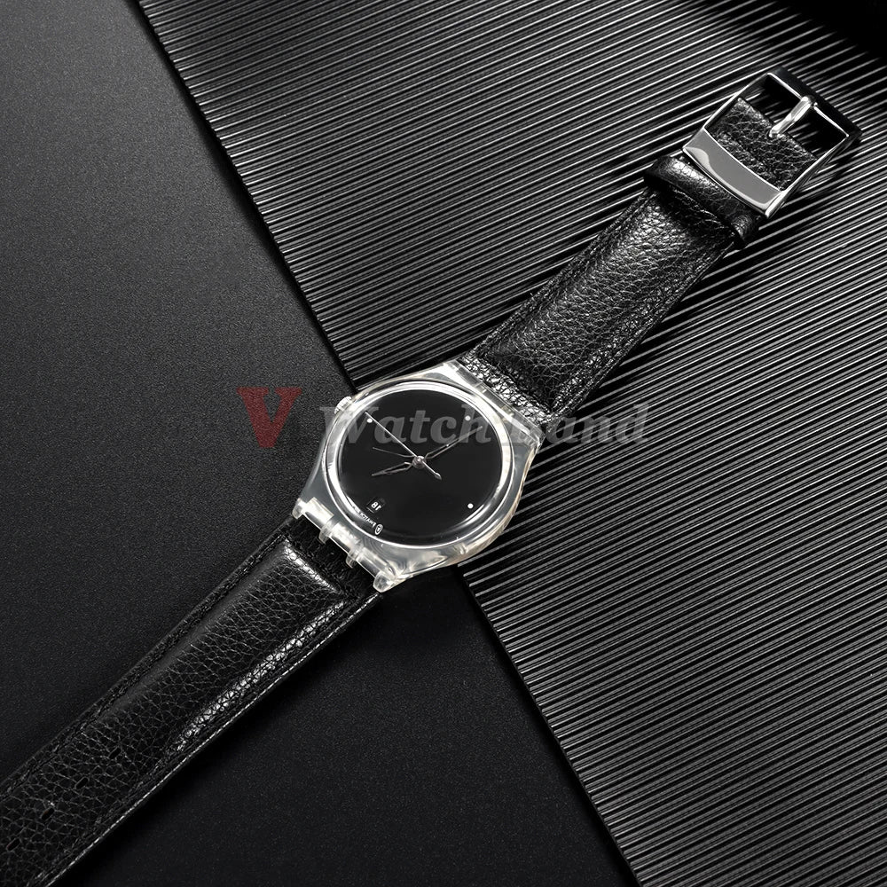 For SWATCH Watch Strap 17mm Genuine Cowhide Bracelet Calfskin Watch Band Men Women Waterproof Sport Replacement Watchband