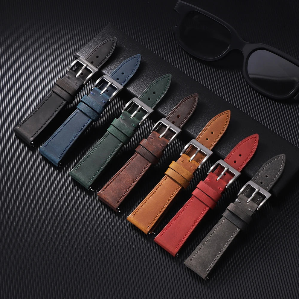 19mm 21mm Genuine Cowhide Leather Watchband for Omega Business Belt for Seiko 18mm 20mm 22mm 24mm Dark Brown Green Watch Straps