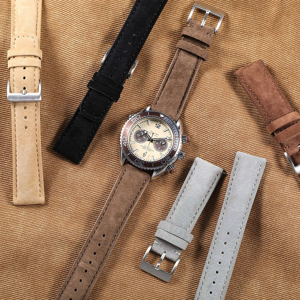 18mm 20mm 22mm Vintage Suede Cowhide Watch Strap Handmade Watch Band Gray Brown Black Quick Release Bracelet for Men Wome