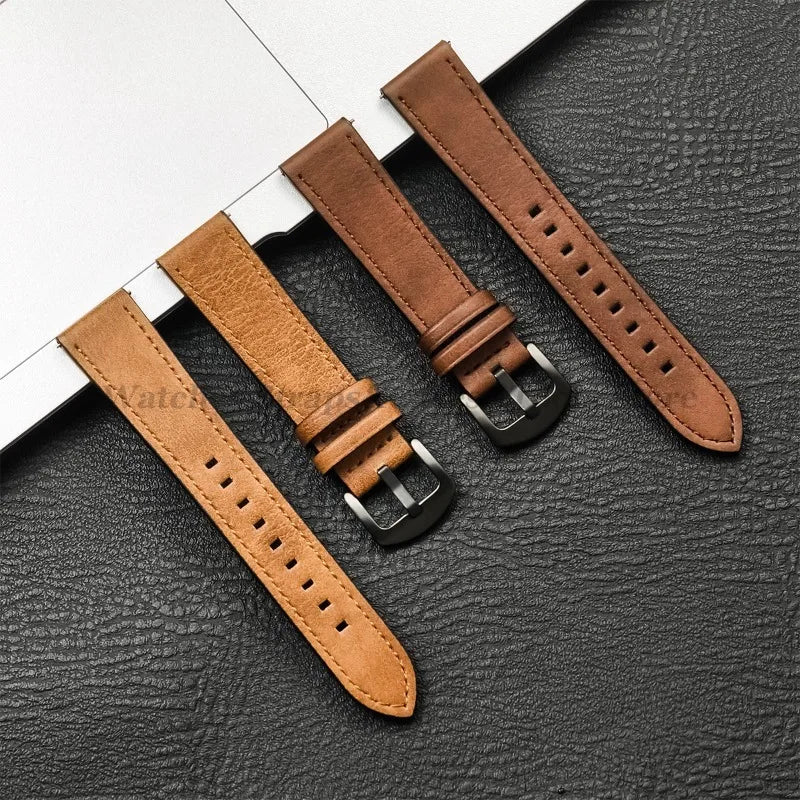 20mm 22mm Leather Strap for Samsung Galaxy Watch 7 6 5 4 40mm 44mm GearS3 Band Vintage Brown Bracelet for Huawei Watch GT5/GT4/3