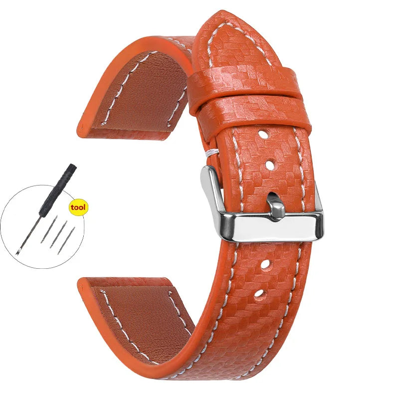 Carbon Fiber Texture Leather Strap for Seiko Cowhide Leather Watchband Soft Men Watch Accessories Wrist Belt 18mm 20mm 22mm 24mm