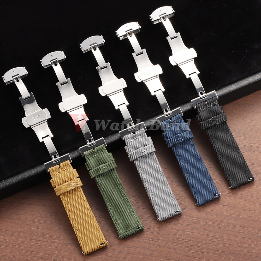 QuickRelease Nylon Watchband for Hamilton Military Sailcloth Watch Strap 20mm 22mm for Omega for Seiko Business Butterfly Buckle